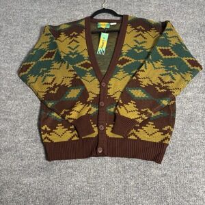 Vintage Project II Sweater Mens Medium Brown Cardigan Aztec Geometric Knit 90s